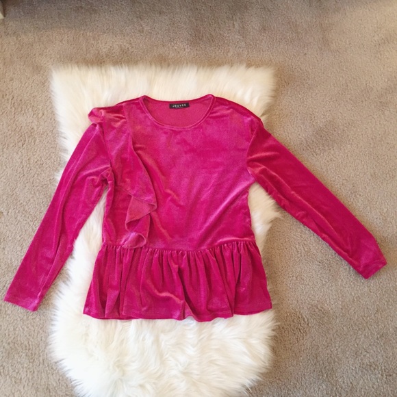 Tops - Hot pink velvet peplum shirt, NWOT